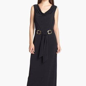 Calvin Klein Tango Blue Navy Stretch Jersey Maxi Dress w/ Belt, XS